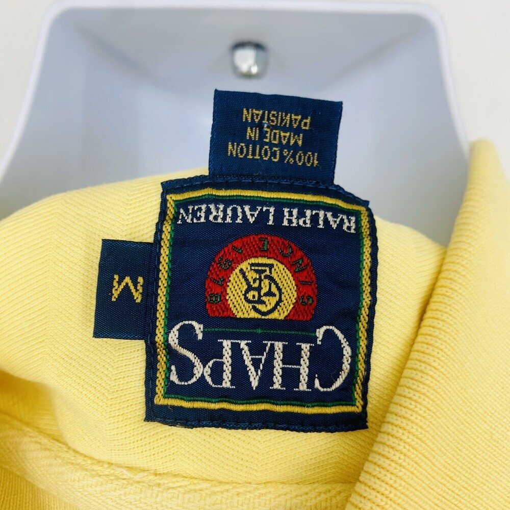 Vintage Ralph Lauren Chaps Yellow 100% Cotton Short Sleeve Polo Shirt Medium - Picture 7 of 7